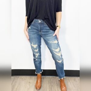 Judy Blue High Rise Boyfriend Distressed Jeans Dark Wash (StyleJB88305) Sz 7/28